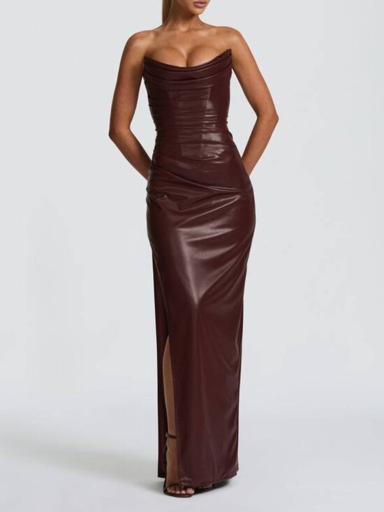 babyboo Dresses & Skirts - NEW BABYBOO Maxi Dress Burgundy Red Size M Alba Faux Leather Boned Cowl Neck